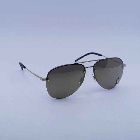 Saint Laurent CLASSIC 11 M 004 Sunglasses Gold Aviator Frame, Brown Lenses - Picture 1 of 13